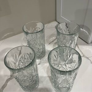 Hobstar vintage Libby “star of David” 4 clear highball drinking glasses 16 oz